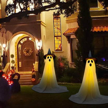 Halloween Decorations Outdoor & Indoor Decor - 2 Pack 59-inch Remote Control Spooky Ghost String Lights with Witch Hats, Halloween Lights for Porch, Yards, Patio, Garden Lawn, Party