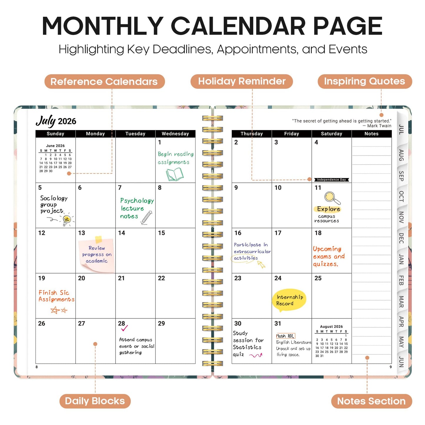 Planner 2026–2027, Weekly & Monthly Academic Organizer for School Year, Jul 2026–Jun 2027, Hardcover Planner with Tabs, Back to School Essential, 6.3" x 8.5", Poodle Garden