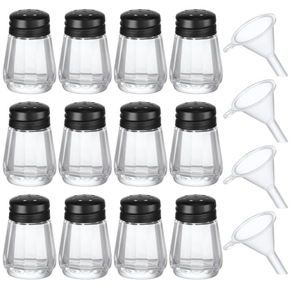 Potchen 0.5 oz Small Salt and Pepper Shakers with Funnels Clear Mini Glass Seasoning Jars Bulk Tiny Spice Glass for Wedding Party Restaurant Home Kitchen Travel Camp