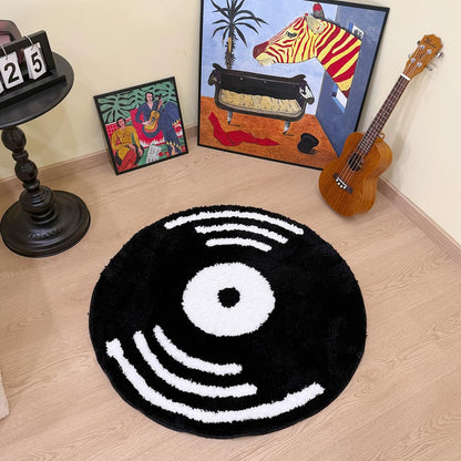 LAKEA Creative Vinyl Record Tufted Rug Indoor Aesthetic Home Decoration Round Tufting Soft Rug Horror Movie Safety Mat (31.5 X 31.5 inch)