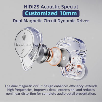 Hidizs ST2 Pro USB-C Earbuds Wired, Dual Magnetic Circuit 10mm Dynamique Drivers in Ear Monitor Headphones, ESS ES9218AC Pro DAC Chip, HD Mic, in-Line Control, Tpye-C DSP, OFC Cable, Tranparent
