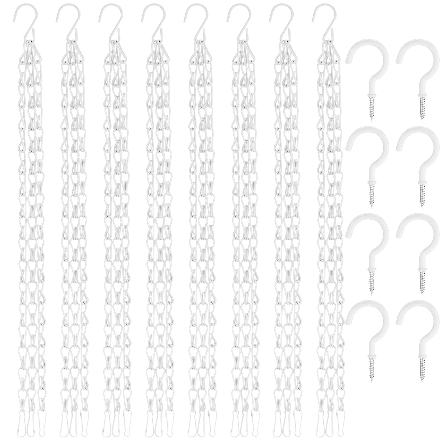 Ripeng 8 Pack 16.38 Inch Plant Hanging Chains with Hooks Metal White Hanging Basket Chain for Bird Feeders Planters Lanterns 3 Point Flower Pot Basket Chain Garden Plant Hangers