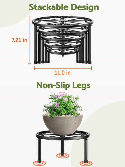 NQW 5 Pack Plant Stand Metal Flower Pot Stand Holders Indoor Tall Plant Rack Plant Round Black Plant Shelf For Patio, Living Room, Garden, Balcony(BlackDiamond)