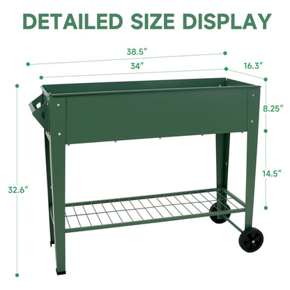 YKTEEDENS Raised Garden Bed with Legs and Wheels Removable for Outdoor, 31.6 * 14.6'' Metal Planter Raised Box for Growing Vegetables Herb Flower in Patio (Green)