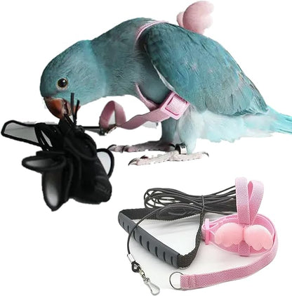 Pet Parrot Bird Harness Leash Adjustable Bird Flying Harness Traction Rope with Cute for Parrots Budgerigar Lovebird Cockatiel Mynah Outdoor Training Toy (Cockatiel/Green-cheeked Conure,Pink)
