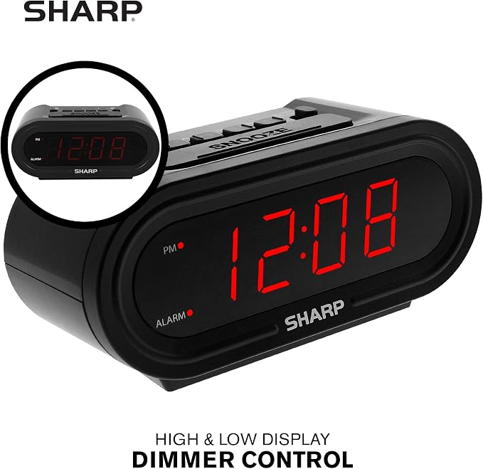 Sharp AccuSet Automatic Smart Alarm Clock – Self-Setting Digital Clock, Auto Time & DST Adjustment, Easy-Read Red LED Display, Battery Backup, Simple Plug-and-Play Clock for Seniors & Bedrooms