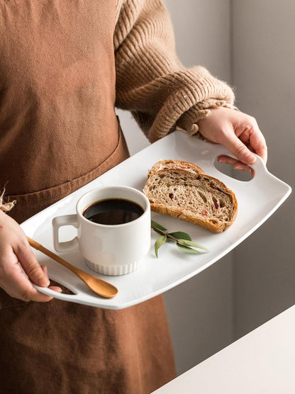 Turkey Serving Platter for Entertainment, Thanksgiving, Turkey, Serving Tray with Handles Large, Party, Display, LYEOBOH 16 inch Rectangle Porcelain Platters Set of 2, White