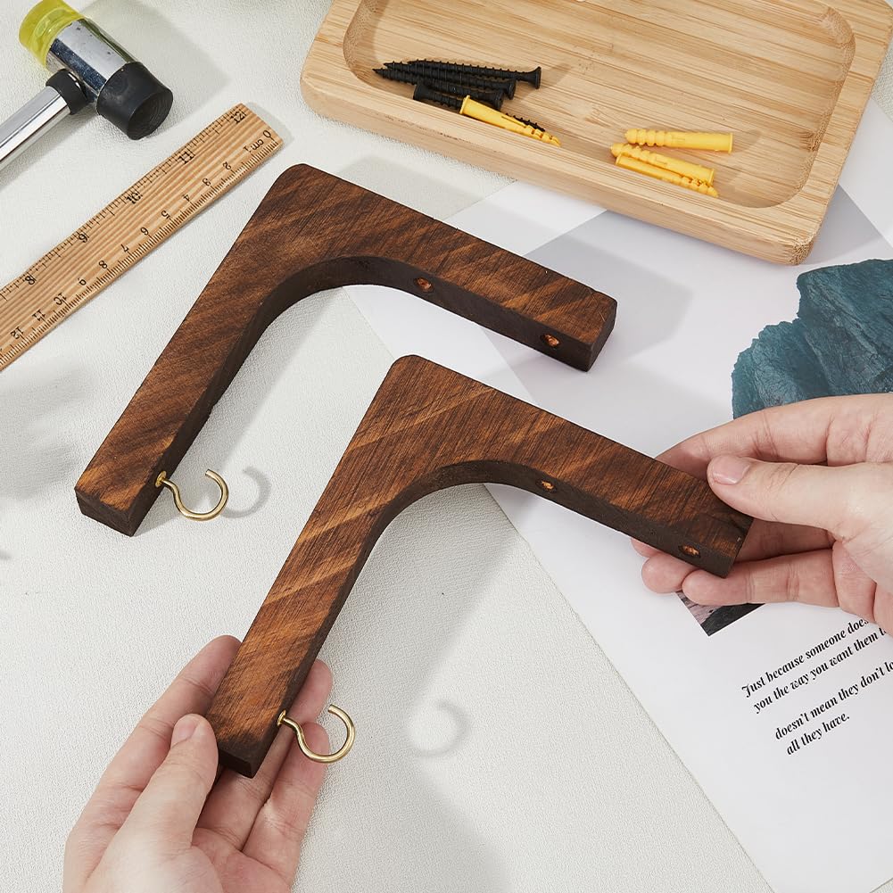 DICOSMETIC 2 Sets Wood Plant Hooks Wooden Plants Hanger 38.5x8.5mm Hanging Plant Holder L-Shaped Indoor and Outdoor Brackets Plants Hanger Wood Hook for Planters, Lanterns, Bird Feeders