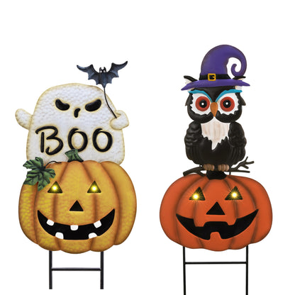 TERESA'S COLLECTIONS Halloween Decorations for Outdoor, Cute Spooky Decorative Garden Stakes with Solar Light, Jack O Lantern Metal Yard Sign for Home Patio Halloween Party