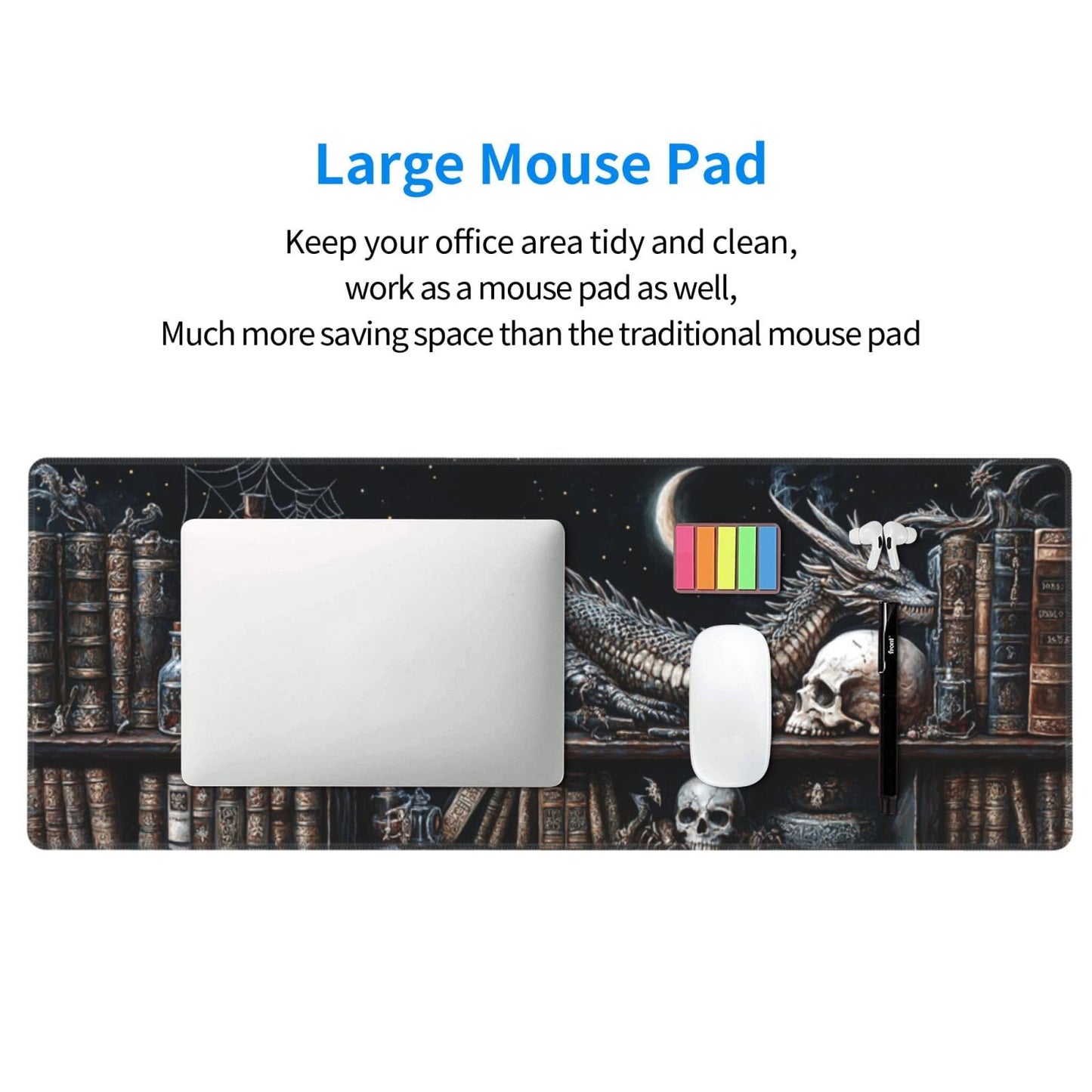 Mystical Dragon Mouse Pad 31.5 X 11.8 Inch Big Desk Rubber Base Stitched Edges Keyboard Pad XXL Mouse Mat for Home Game and Office