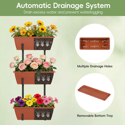 OYEAL Railing Planter Box Window Boxes Planters with Adjustable Brackets Balcony Fence Hanging Flower Planters for Patio, Deck, Porch Railing, Brick Red