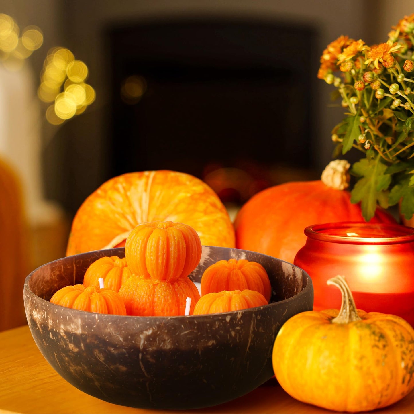 Conelist 2 Pcs Thanksgiving Scented Candle 5.9'' Fall Autumn Pumpkin Candle Decoration Spice Soy Wax Scented Coconut Bowl Tables Decor for Home Bedroom Bathroom Holiday Farmhouse Party Gift