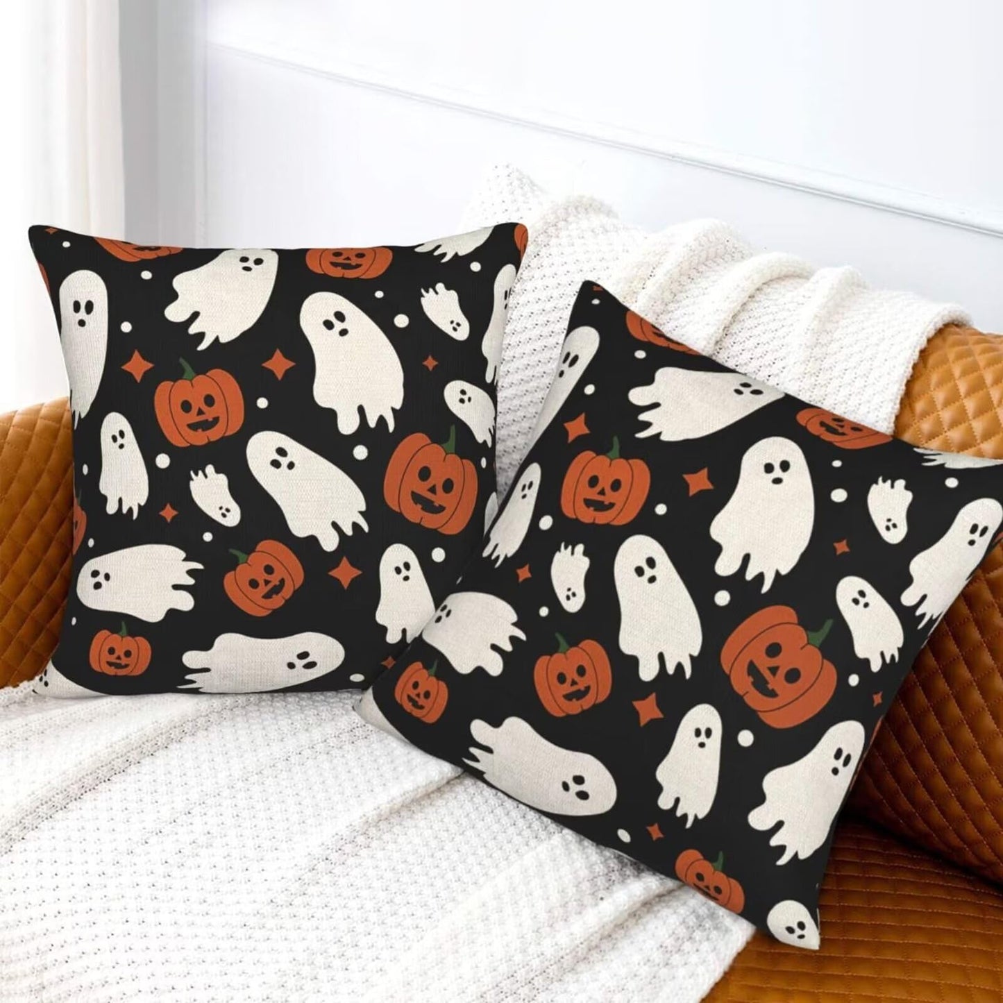 Sunshineyan Halloween Pillow Covers 18x18 Set of 2, Halloween Ghost Pumpkins Decorative Throw Pillow Covers Holiday Farmhouse Outdoor Pillowcase for Couch Sofa Home Decor