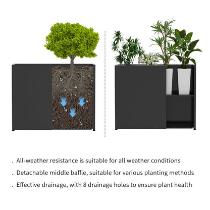 GMTALNBO 38" L x 10" W x 30" H Black Planter Box - Thickened Galvanized Steel with Weather-Resistant Coating, Heavy-Duty Raised Garden Bed for Outdoor Plants, Easy Assembly & Adjustable Feet