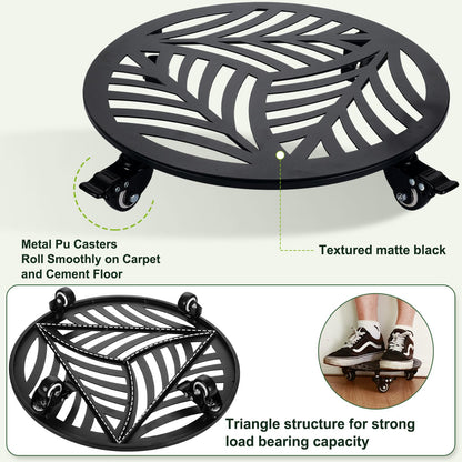 2 Pack 15 inches Extra-Large Metal Plant Caddy with Wheels Heavy-Duty Iron Rolling Plant Stand with Casters Indoor Outdoor Wheeled Plant Roller Base Pot Movers Plant Dolly Coaster Trolley Black