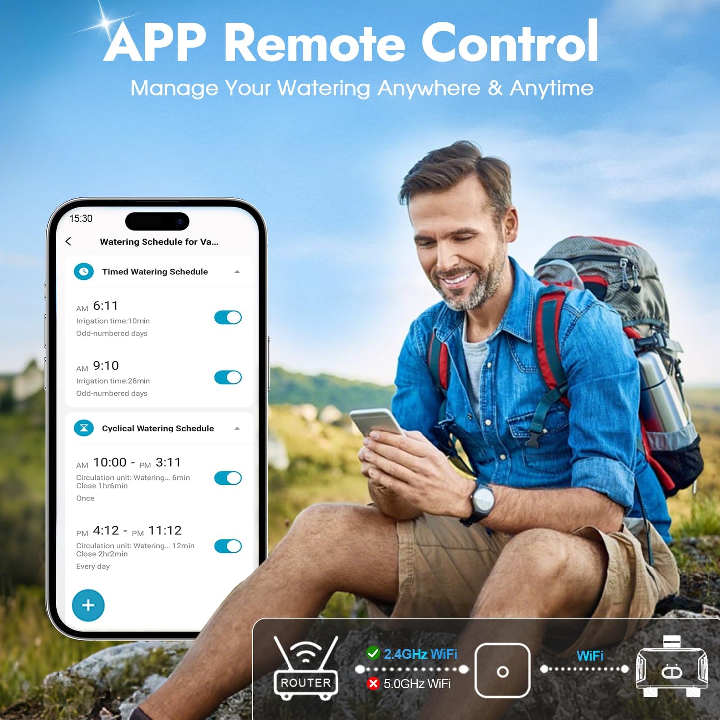 WiFi Water Timer for Garden Hose with Brass Inlet,Smart Hose Timer with WiFi Hub, APP & Voice Control,Up to 20 Watering Plans, 2-Zone Sprinkler Drip Irrigation System Controller for Yard Lawn Watering