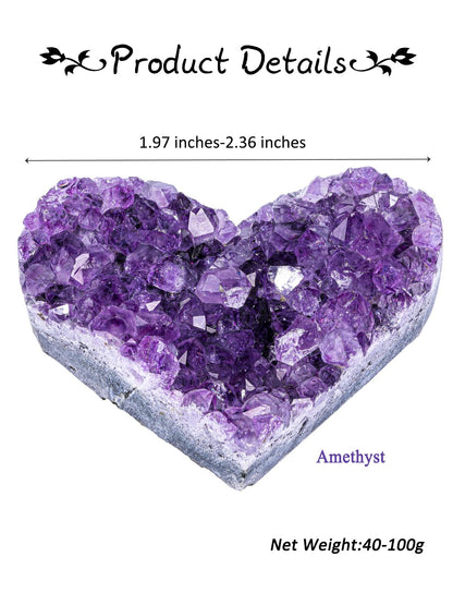 CrystalTears Amethyst Healing Crystal Geode Cluster Heart Amethyst Rock Quartz Crystals Mineral Stones Natural Raw Gemstone Specimen for Reiki Meditation Home Decor Crystal Gifts 1.97”-2.36“