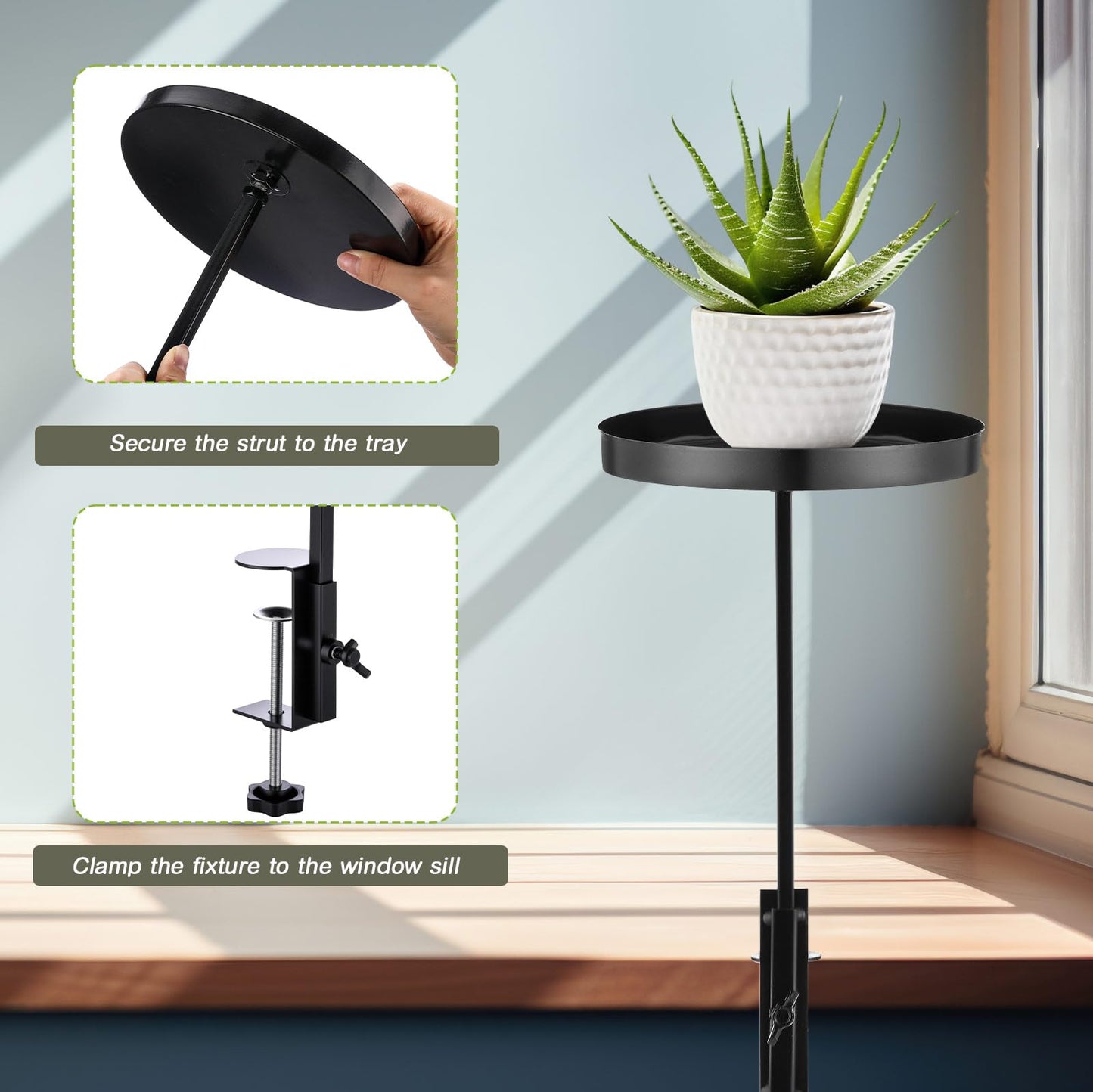 Teenyyou 2 Pcs Window Sill Plant Shelf 7.9''D x 14.2''H Adjustable Window Shelf Windowsill Clamp Tray for Indoor Plants Metal Windowsill Extension Tray Planter Floating Shelves for Indoor Outdoor