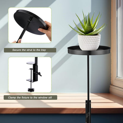 Teenyyou 2 Pcs Window Sill Plant Shelf 7.9''D x 14.2''H Adjustable Window Shelf Windowsill Clamp Tray for Indoor Plants Metal Windowsill Extension Tray Planter Floating Shelves for Indoor Outdoor