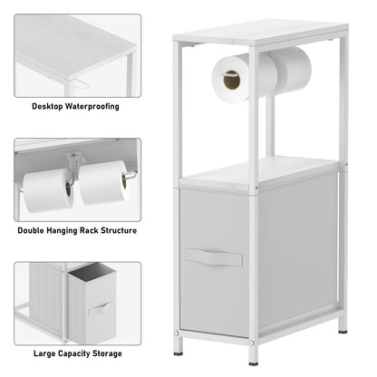 NOVIMANGO Slim Toilet Paper Storage Cabinet White, Toilet Paper Holder with Storage Bathroom Cabinet for Small Spaces Freestanding Tissue Stand with Drawer