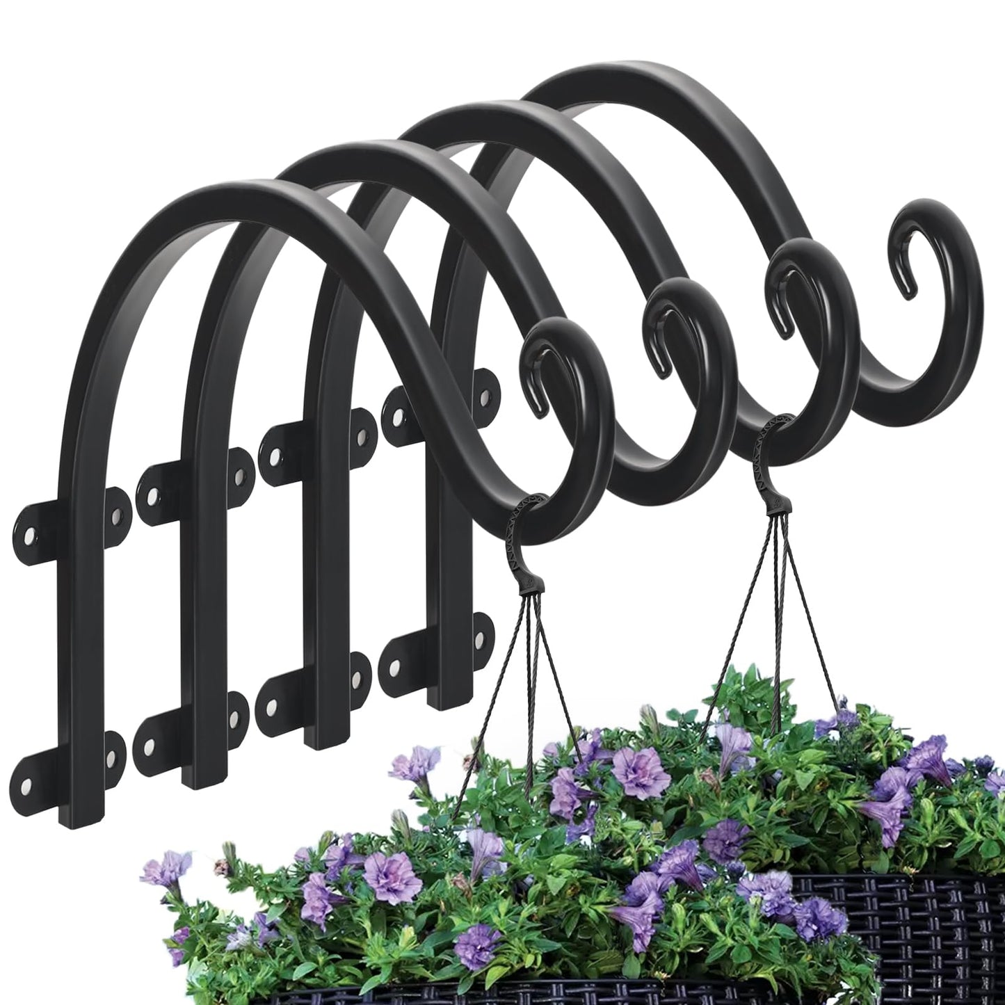4 Pack 12Inch Plant Hanger, Sturdy Hanging Plant Bracket Hooks Outdoor, Bird Feeder Hanger for Bird Feeders, Planters, Lanterns, Wind Chimes Indoor Outdoor (Black)