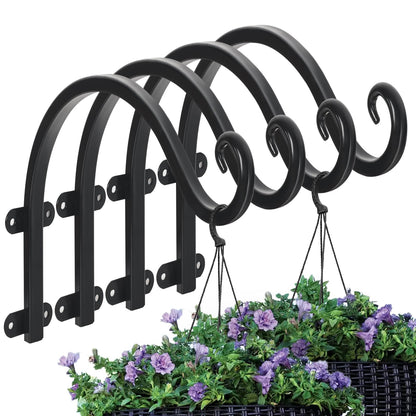 4 Pack 12Inch Plant Hanger, Sturdy Hanging Plant Bracket Hooks Outdoor, Bird Feeder Hanger for Bird Feeders, Planters, Lanterns, Wind Chimes Indoor Outdoor (Black)