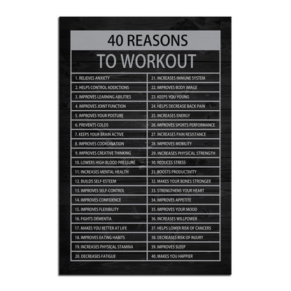 40 Reasons to Workout Motivational Quotes Exercise Canvas Wall Art Inspirational Fitness Poster Print Modern Inspiring Picture Painting Framed Artwork for Office Gym Home Wall Decor[12''W X 18''H]