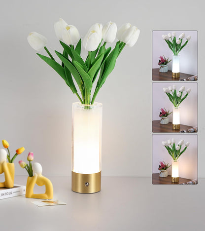 AIHYING Flower Night Light,Touch Vase Lamp,Rechargeable Cordless Table Lamp,Dimming Small Mood Lighting for Dining Table/Bed Room/Bathroom/Closet,Gifts for Women/Mom, Artificial Tulips Included