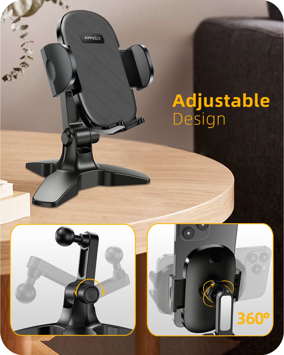 APPS2Car Heavy Duty Phone Stand - Adjustable Desktop Holder for Video Calls, Compatible with 4.7-6.8" Smartphones & Thick Cases, Perfect for Home Office