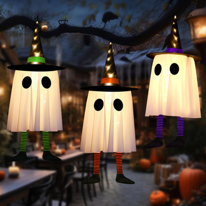 Halloween Party Decorations Lights, Set of 3 Hanging Witch Hat Light Decor, Outdoor Ghost Decor for Yard Porch Tree Window