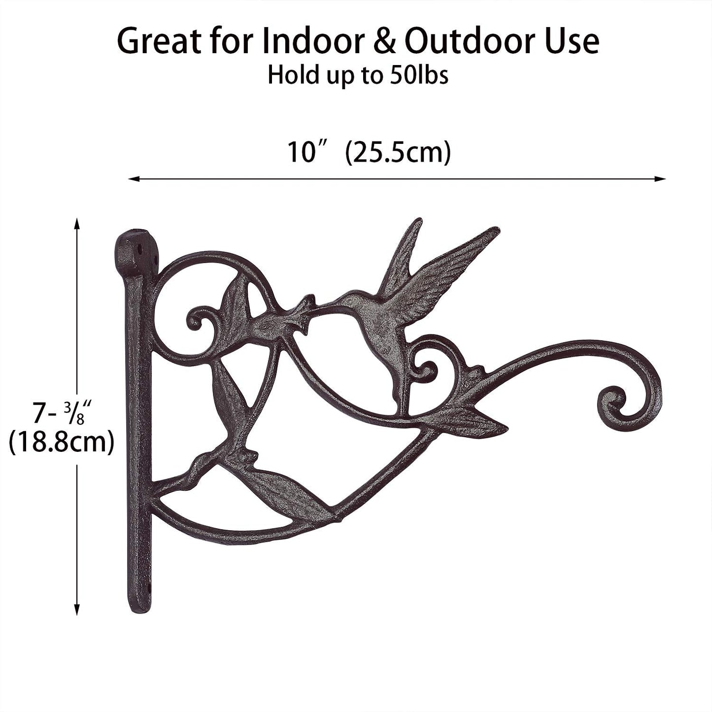 Livfodrm 2PCS Plant Hangers Outdoor Plant Hooks for Wall/Fence, Hummingbird Hanging Plant Bracket Heavy Duty Cast Iron Plant Hanger for Lantern/Bird Feeder, Drak Brown