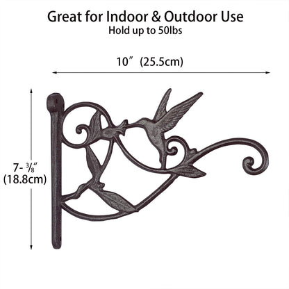 Livfodrm 2PCS Plant Hangers Outdoor Plant Hooks for Wall/Fence, Hummingbird Hanging Plant Bracket Heavy Duty Cast Iron Plant Hanger for Lantern/Bird Feeder, Drak Brown