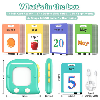 Kidzdo Dinosaur Sight Words Talking Flash Cards for 2 3 4 5 6 Years Old Boys and Girls, Easter Stuff Birthday Gifts for Toddler, Pocket Speech Learning Toys Helps Language Delay Kids, Green