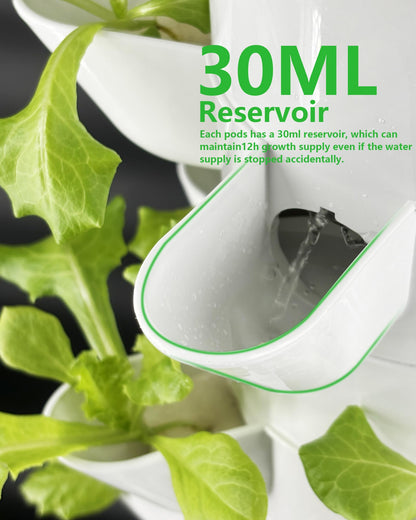 DPROOTS Hydroponic Tower Growing System Kits，30 Pods Vertical Indoor Garden，360° Full-Spectrum Lighs, Automatic Water Circulation System，Suitable for Leafy Greens and Herbs