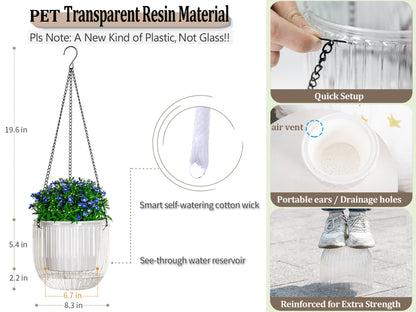 Melphoe 1 Pack Self Watering Hanging Planters Indoor Flower Pots, 8.3 Inch Outdoor Hanging Plant Pot Basket, Plant Hanger with 3Hooks Drainage Holes for Garden Home