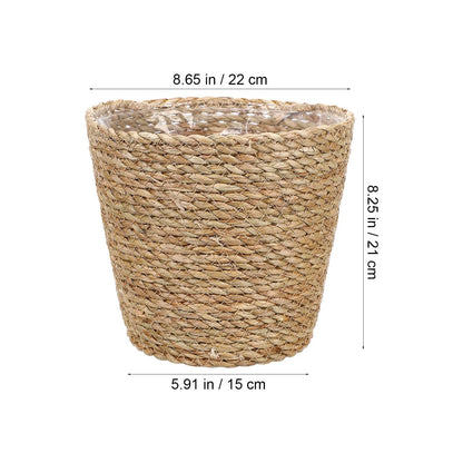 KESYOO Woven Flower Basket, Hand Woven Straw Plant Pot, Indoor Decorative Flower Pot with Liner, Light Brown, 8.66 x 8.66 x 8.26 Inch