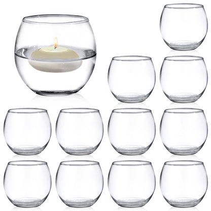 PINIWON Set of 12 Clear Glass Tealight Candle Holder, 2.6'' H x 3.1'' W, Round Votive Candle Holders Bulk, Small Bowl Candle Holder for Wedding Table Centerpiece Home Decor