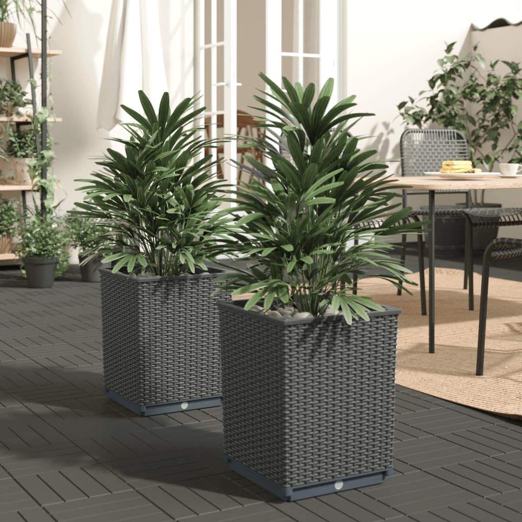 Todiikf Planter Box Set 2 Pack 11.8x11.8x14.6 in. Black Square PP Outdoor Garden Planter Boxes for Balcony, Patio & Garden