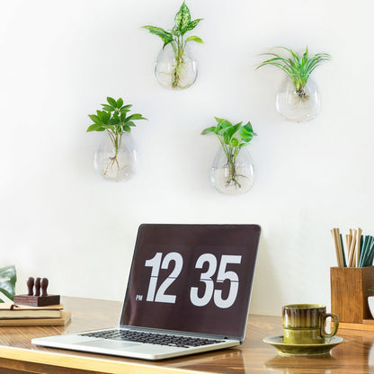 Dahey Propagation Stations Wall Hanging Planters Glass Wall Mounted Vases Oblate Terrarium for Flowers Hydroponics Indoor Plants Home Bathroom Office Decor, 4.7" W x 5.1" H, 4 Pack