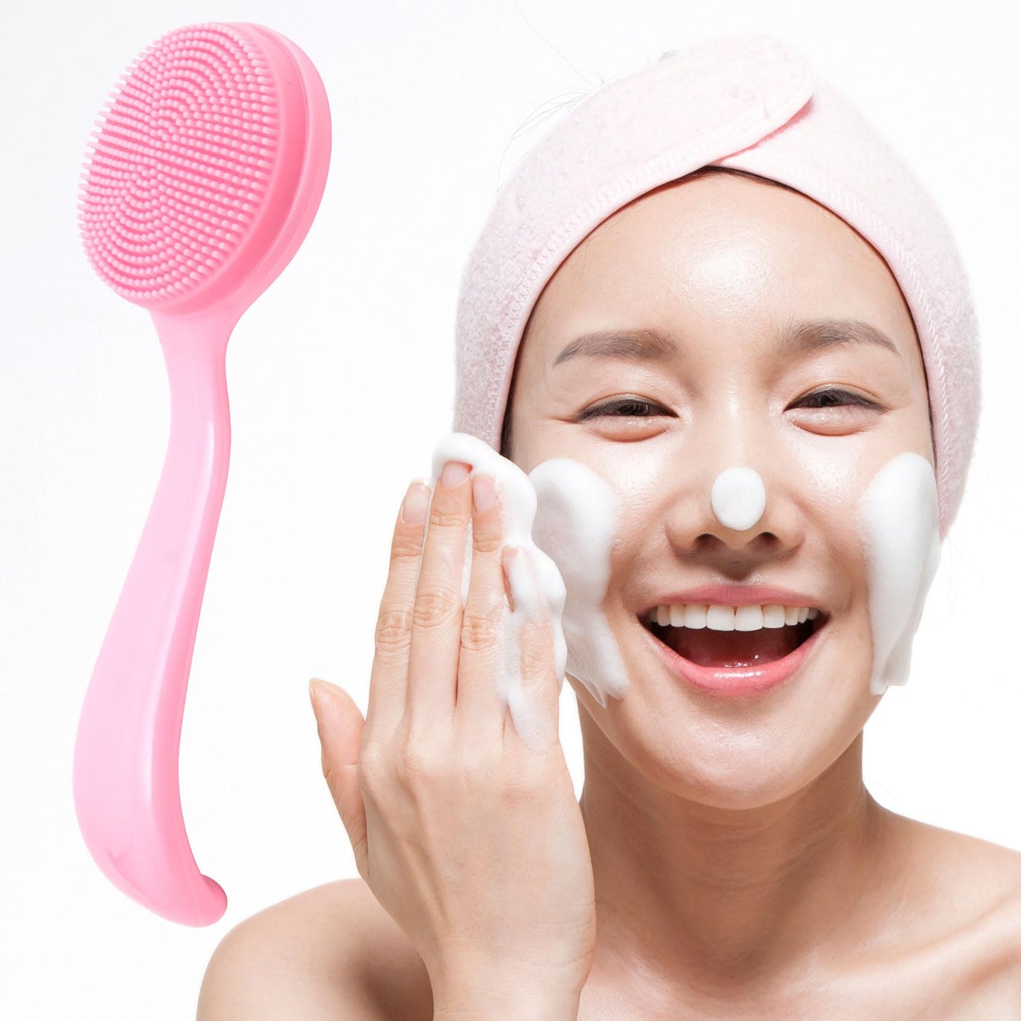 2 Pack Silicone Manual Facial Cleansing Brush, Skin Friendly Waterproof Face Cleaning Scrubber Exfoliator Cleanser for Blackheads Whiteheads Makeup Residues Removal- Blue & Pink