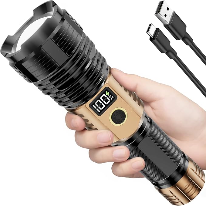 Flashlights High Lumens Rechargeable, 100,000LM LED Super Bright Flash Light, Zoomable Linternas with LCD Digital Display, 5 Mode, Waterproof, Powerful Tactical Flashlight for Emergencies Camping Gift