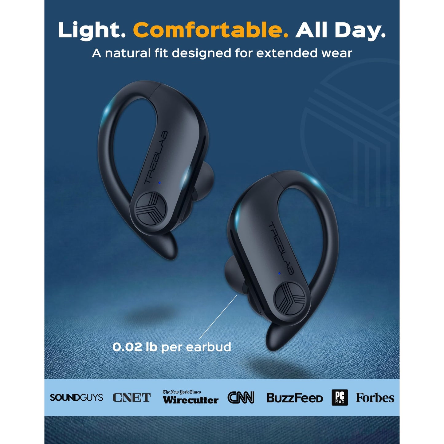 TREBLAB X3 Pro - Sports Wireless Ear Buds Bluetooth - Comfortable Workout Headphones with Secure Ear Hooks, 9H Long Battery Life, IPX5 Sweatproof Earphones, Noise Isolation Over Ear Earbuds