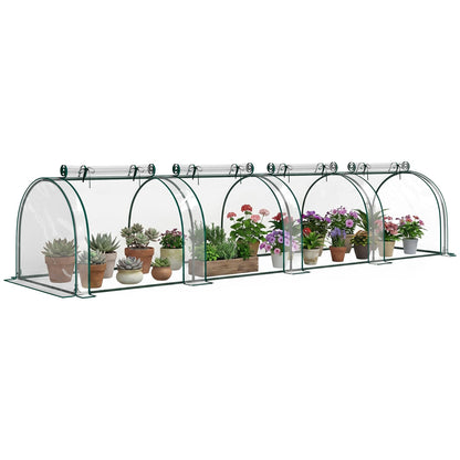 Outsunny 13' x 3' x 2.5' Mini Greenhouse, Portable Tunnel Green House with Roll-Up Zippered Doors, UV Waterproof Cover, Steel Frame, Clear