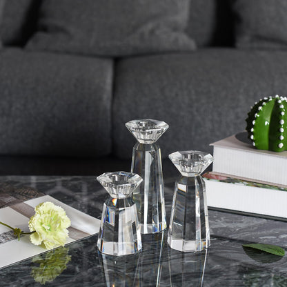 DONOUCLS Crystal Tapered Candle Holders Crystal Candlestick Home Tabletop Decorations Pack of 3, Comes with Gifted Box