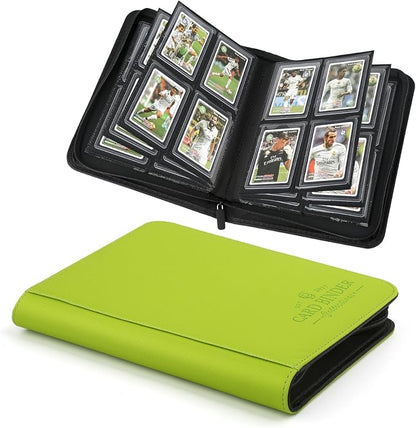Toploader Binder, 4 Pocket Trading Card Binder Holds 128 Top Loaders, Premium Zipper Card Storage Case with Double-Sided Pockets for 3x4'' Toploaders, TCG, MTG, Sports Cards.(grass green)