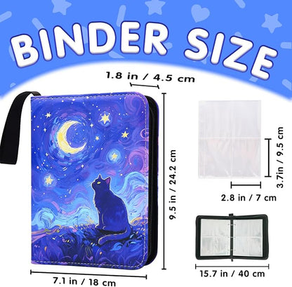 Cute Cat Card Binder, 400 Pocket Card Album for Girls Gifts, Black Cat kitten Trading Game Card Holder Album for Standard Size Cards, Collectible Game Collection Case (Starry)
