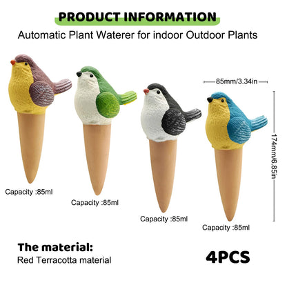 SCmedrichyr 4 Pack Plant Watering Globes - Bird-Shaped Self Plants Watering Spikes with Slow Release, Handmade Terracotta Plant Watering Devices Automatic Vacation for Indoor & Outdoor Potted Plants