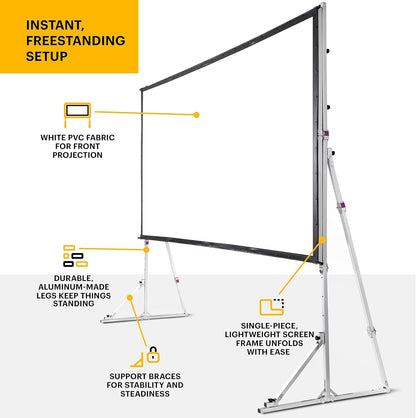 KODAK 120” Projector Screen w/Stand | Fast Fold Front Projection Backdrop for Outdoor & Indoor Movies with Tripod, Outdoor Stability Kit, & Black Storage Carry Case