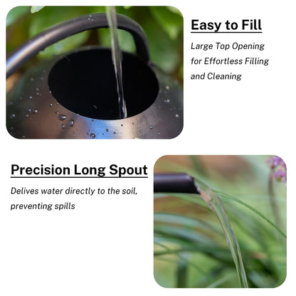 MOYEE Small Black Metal Long Spout Watering Can Outdoor Indoor Spray Bottle for Plants Hand Drawn Patterns,1/2 Gallon Plant Mister Durable Metal Structure Lawn Garden Watering Equipment