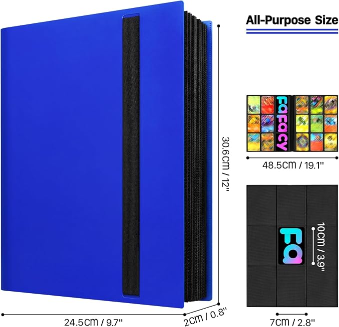 【2026】Trading Card Binder 9 Pocket, Premium Sports Collection Binder Game Cards Book with Sleeves Side Loading, Anti-open Strap Double Sided Waterproof 360 Card Folder